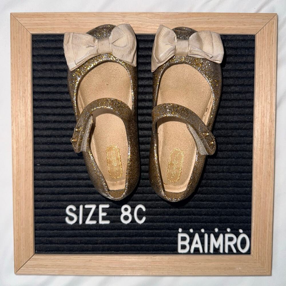 Mini Melissa gold sparkle shoes 8C